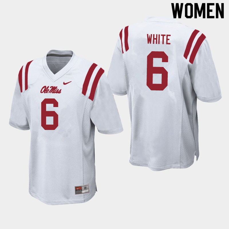 Kam'Ron White Ole Miss Rebels NCAA Women's White #6 Stitched Limited College Football Jersey NQS8358DV